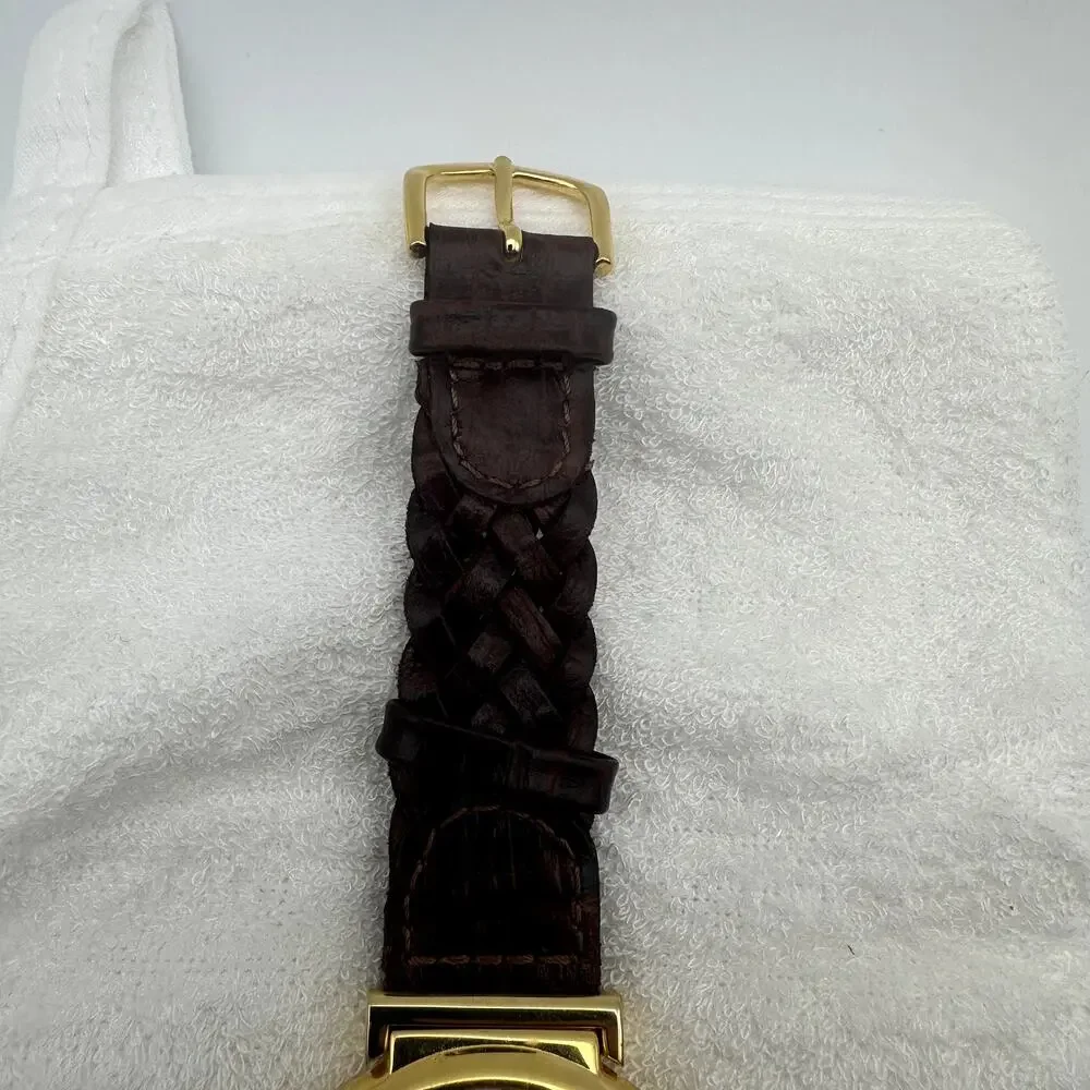 Gitano Quartz Gold Tone Watch White Dial Braided Brown Leather Strap
